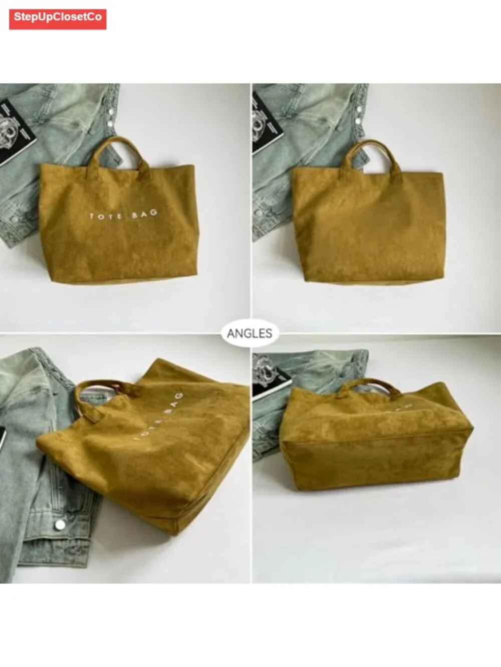 Suede Tote Bag for Women Letter Print Hobo Handbag